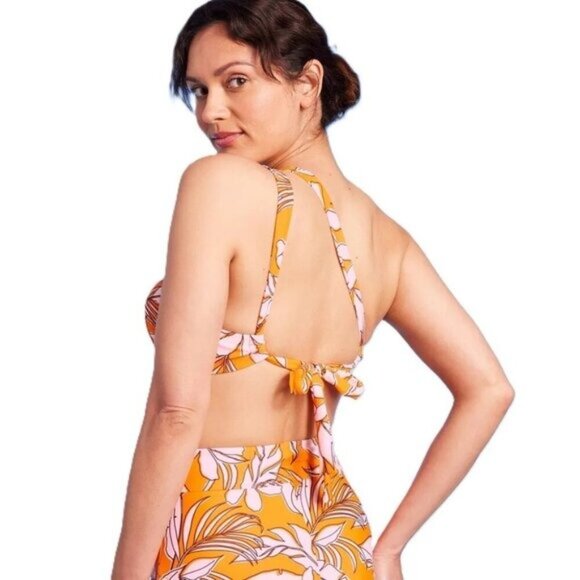 NEW Kona Sol Multi-Way Bandeau Bikini Top Size M Orange Floral Print TARGET NWT - Picture 2 of 11